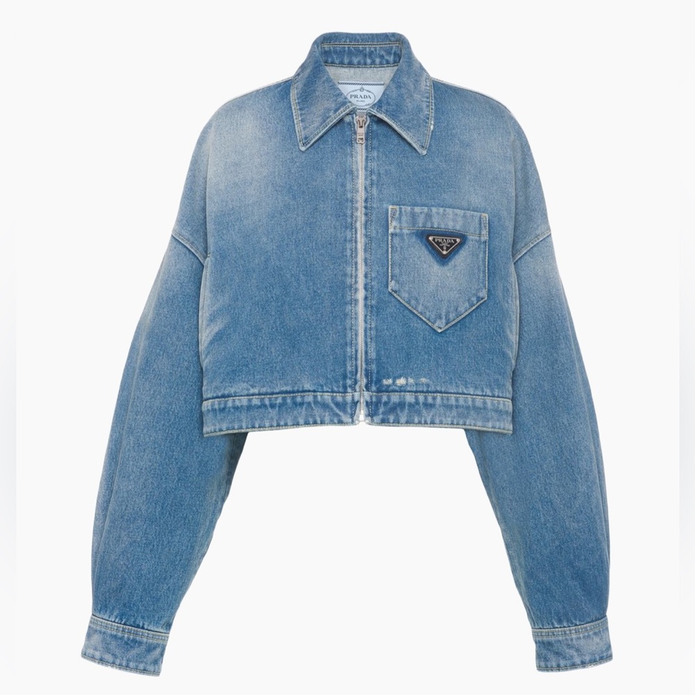 Prada Cropped Organic Denim Zip Jean Jacket